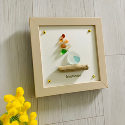 シーグラスアート 北海道 シマエナガ インテリア雑貨 壁掛け 置物北欧