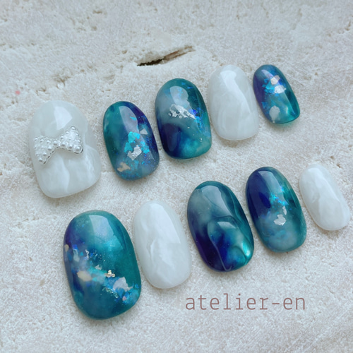 【オーダー専】 ネイルチップ 夏 海 貝殻 パール グラデーション 青 水色 m24906272166_1.jpg?1718777436