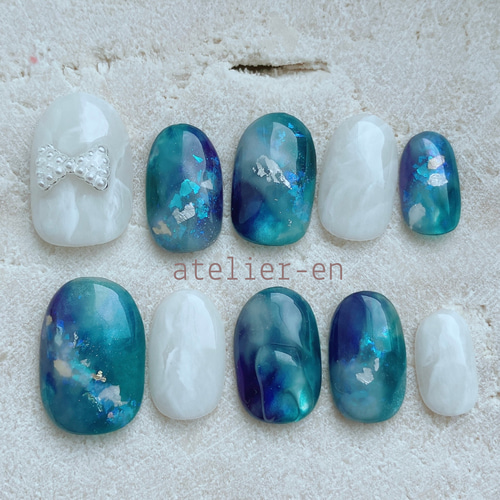 海ネイル ブルー グラデーション ネイルチップ ブルー 青