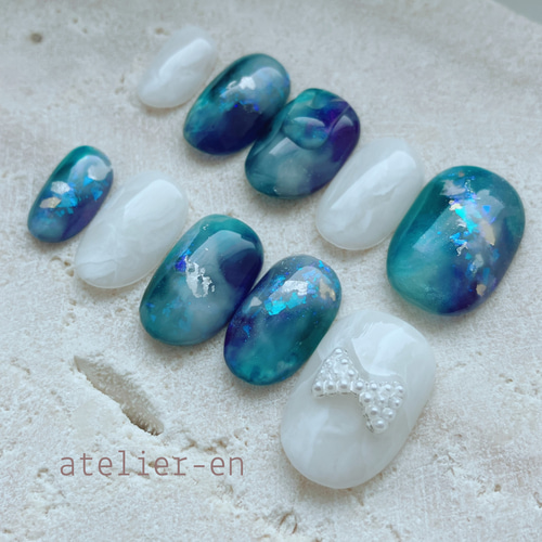 海ネイル ブルー グラデーション ネイルチップ ブルー 青