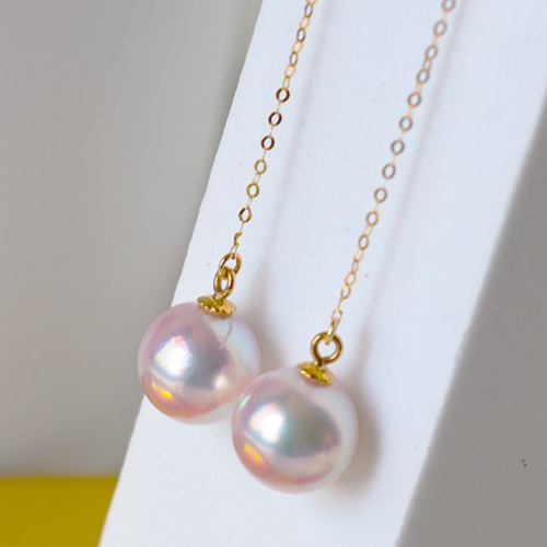 アコヤ真珠 本パール ロング ピアス 揺れる イエロー ゴールド