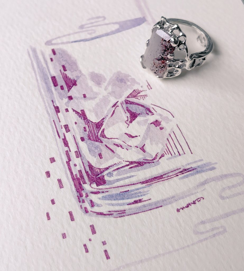 9号・SV925・ヘマタイトインクォーツの指環：《そしてあなたの代わりに》