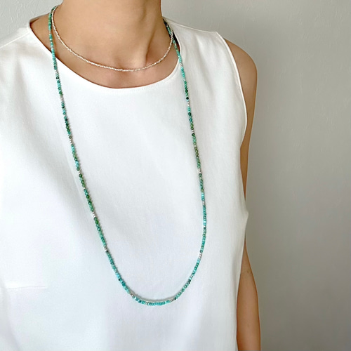秋冬にも】ターコイズ ロングネックレス SV925+カレンシルバー/ 3way 2