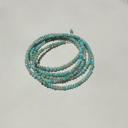 秋冬にも】ターコイズ ロングネックレス SV925+カレンシルバー/ 3way 2