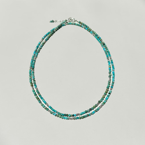 秋冬にも】ターコイズ ロングネックレス SV925+カレンシルバー/ 3way 2