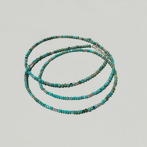 秋冬にも】ターコイズ ロングネックレス SV925+カレンシルバー/ 3way 2