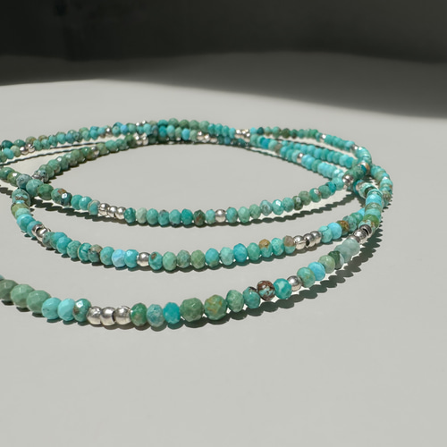 秋冬にも】ターコイズ ロングネックレス SV925+カレンシルバー/ 3way 2