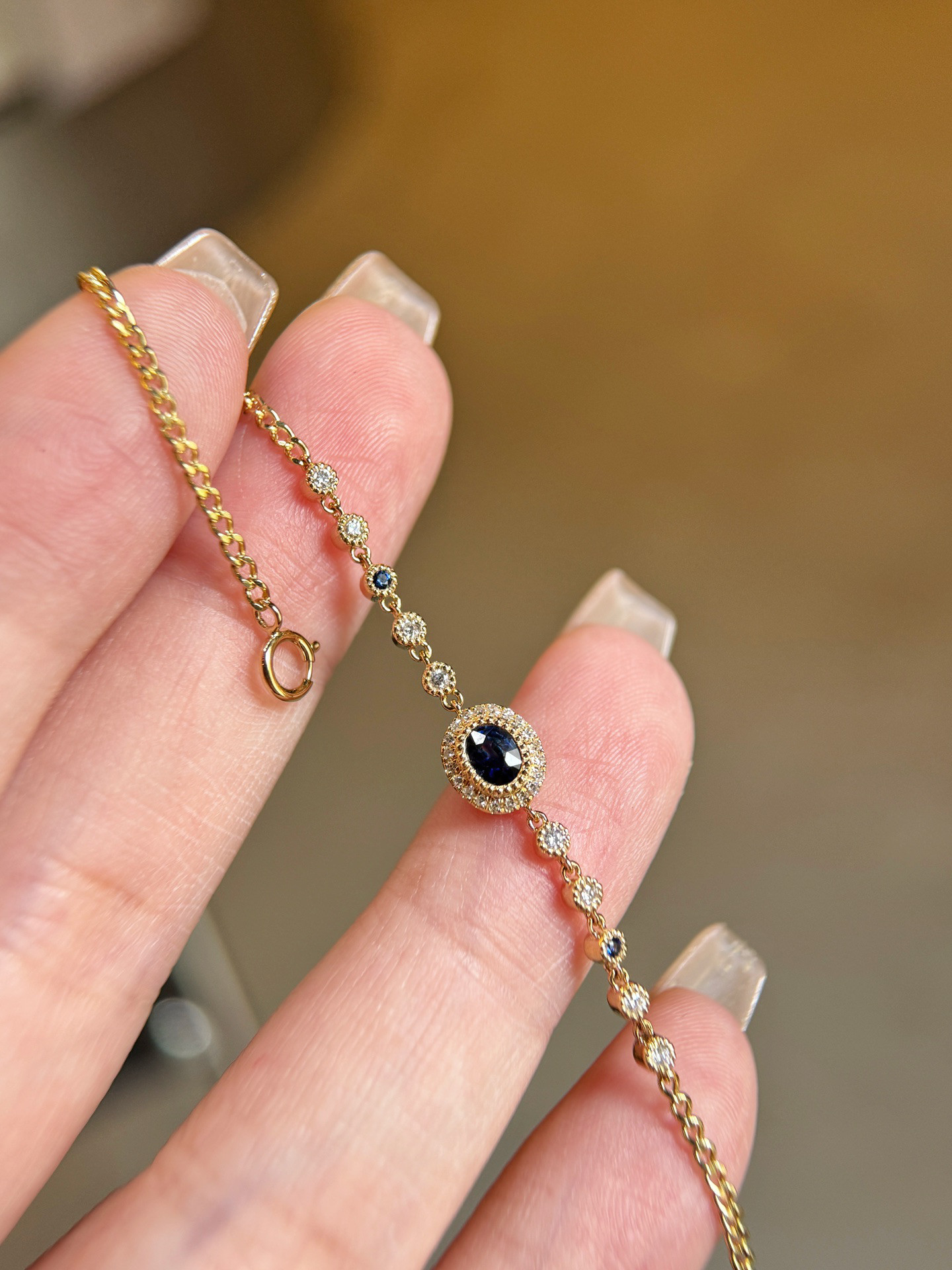 天然ダイヤモンド付きサファイアブレスレットk18　1301