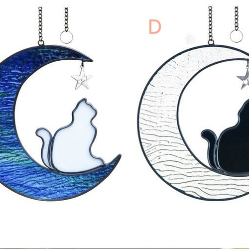 猫　オーナメント　飾り　月 月の光に見守られて｜猫と月のステンドグラスオーナメント その他