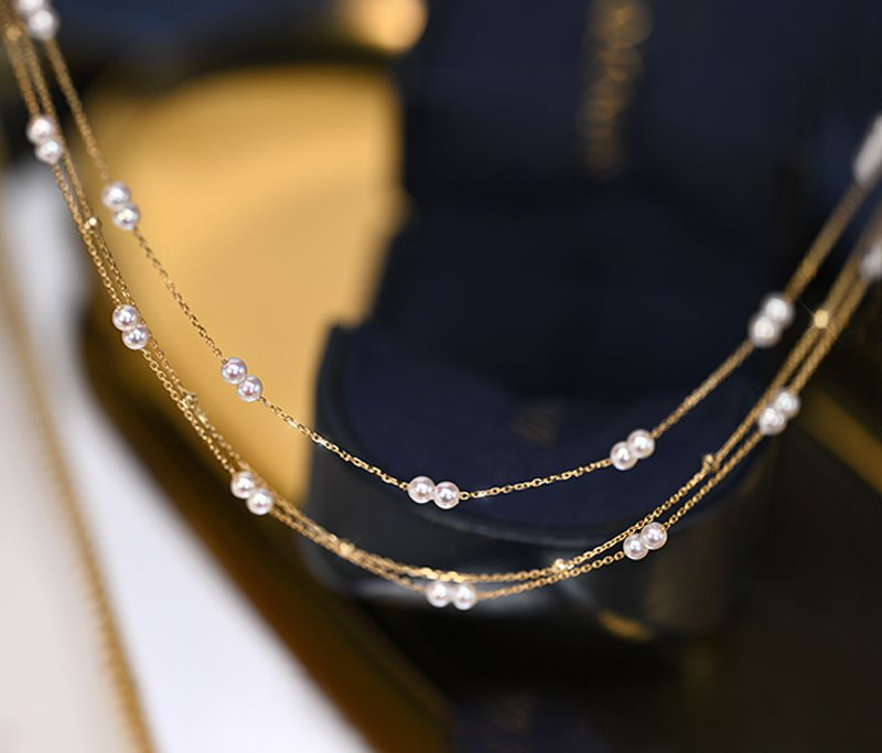 [ヘイズジュエリー] オーロラ淡水シリーズ ファントムカーテンデザイン 18Kゴールド カスミソウ型 3-3.5mm ラウンド淡