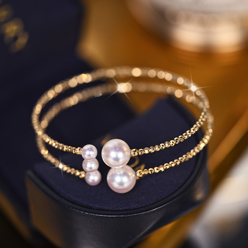 [ヘイズジュエリー] 南フランスホリデーデザイン 18Kゴールド ダブルレイヤー 輝く日本製オーロラアコヤ 9-9.5mm 海水