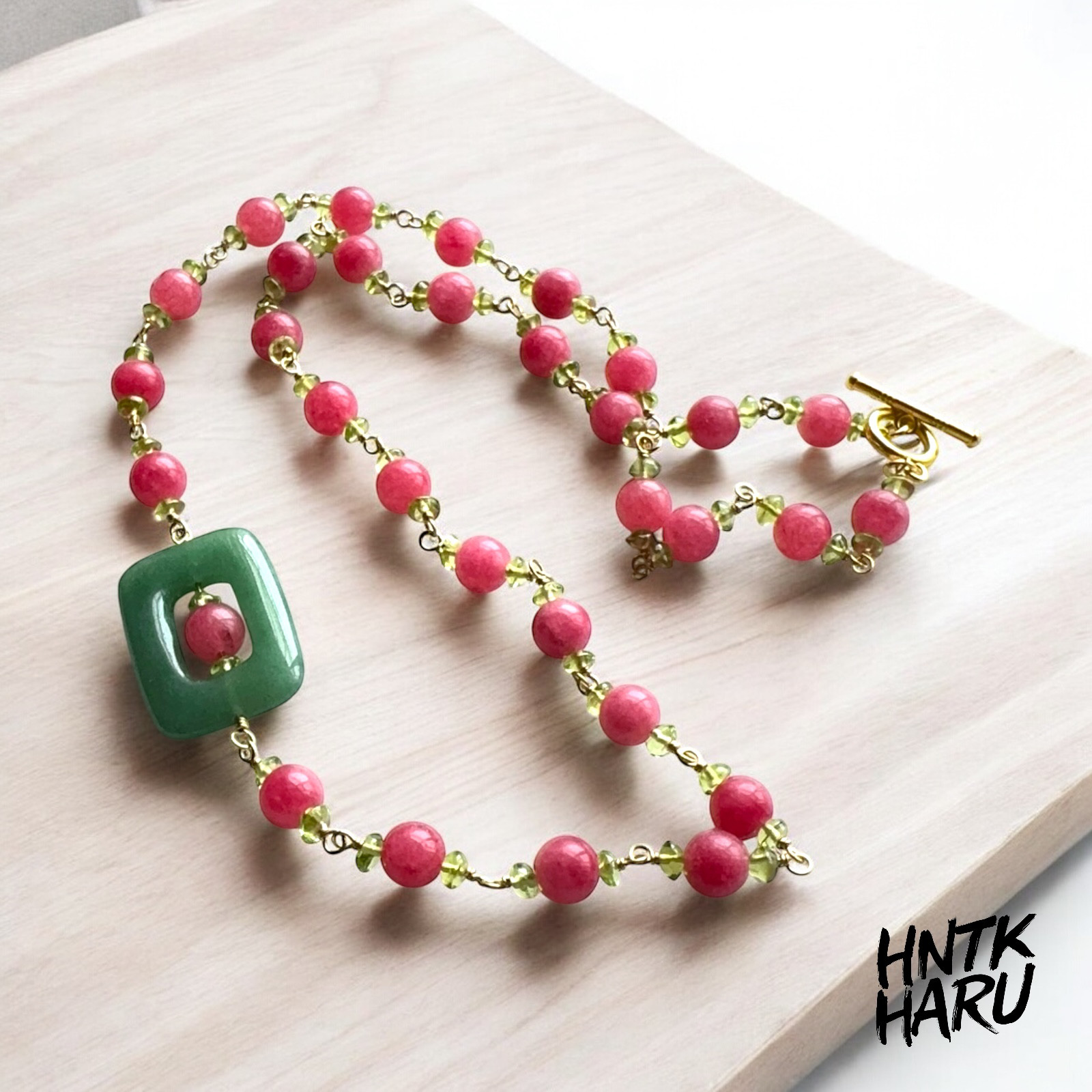 HNTK レッドジェード＆グリーンアベンチュリンネックレス　N0760
