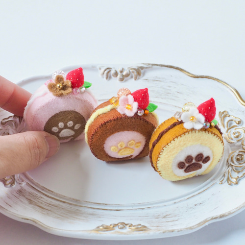 肉球ロールケーキ チョコ フェルトケーキ ミニチュア フェルトおもちゃ