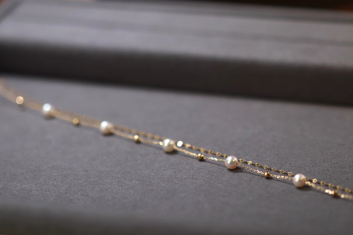 [ヘイズジュエリー] ファントムデザイン 18Kゴールド ダブルレイヤー カスミソウ ジャパニーズオーロラアコヤ 5.5-6mm