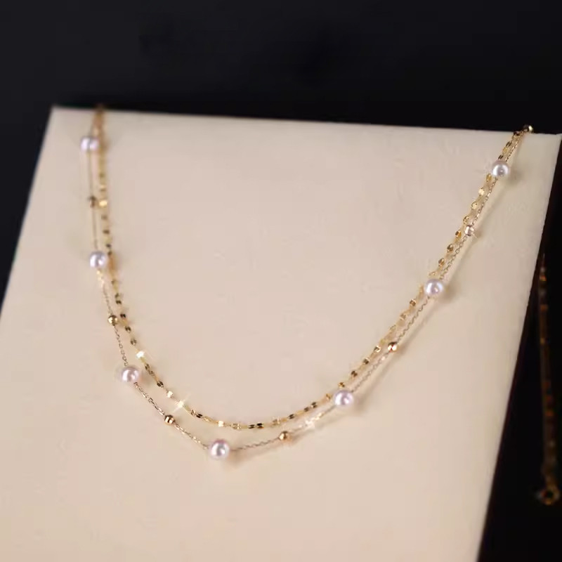 [ヘイズジュエリー] ファントムデザイン 18Kゴールド ダブルレイヤー カスミソウ ジャパニーズオーロラアコヤ 5.5-6mm