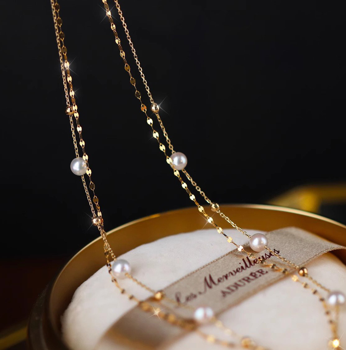 [ヘイズジュエリー] ファントムデザイン 18Kゴールド ダブルレイヤー カスミソウ ジャパニーズオーロラアコヤ 5.5-6mm