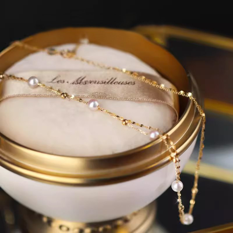 [ヘイズジュエリー] ファントムデザイン 18Kゴールド ダブルレイヤー カスミソウ ジャパニーズオーロラアコヤ 5.5-6mm