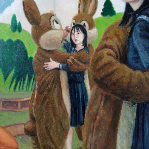 「日章兎 原画 手描きアート 兎 絵画 インテリア 木製パネル」 日章兎 原画 手描きアート 兎 絵画 インテリア 木製パネル」 日