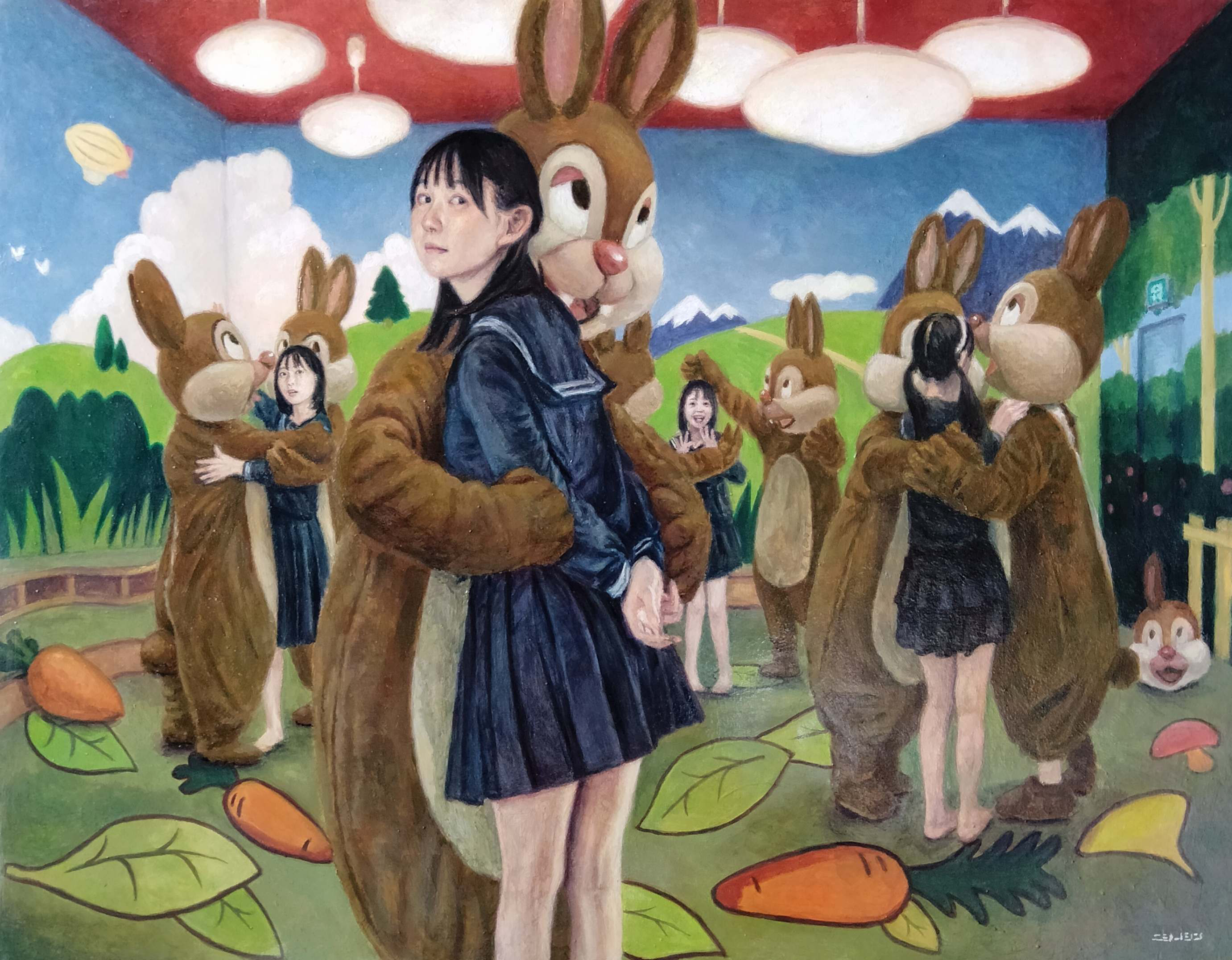 「日章兎 原画 手描きアート 兎 絵画 インテリア 木製パネル」 日章兎 原画 手描きアート 兎 絵画 インテリア 木製パネル