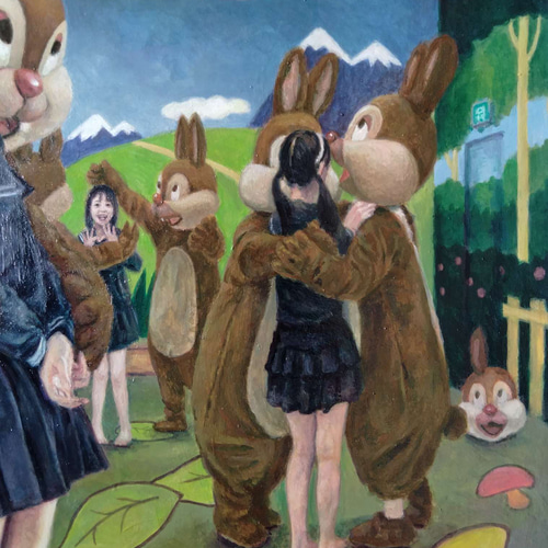 「日章兎 原画 手描きアート 兎 絵画 インテリア 木製パネル」 日章兎 原画 手描きアート 兎 絵画 インテリア 木製パネル」 日