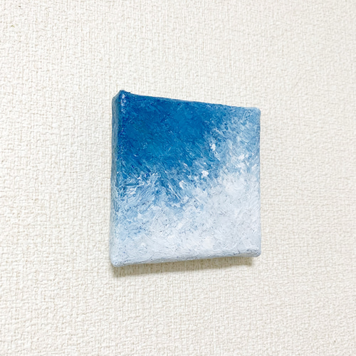 原画 油絵 さざ波 海のアート 抽象画 78×78mm グリーンブルー×ミルキー