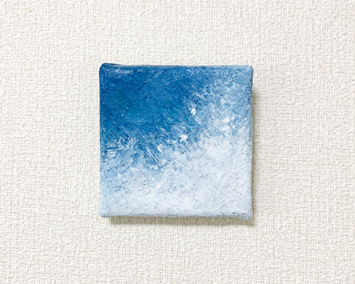 原画 油絵 さざ波 海のアート 抽象画 78×78mm グリーンブルー×ミルキー