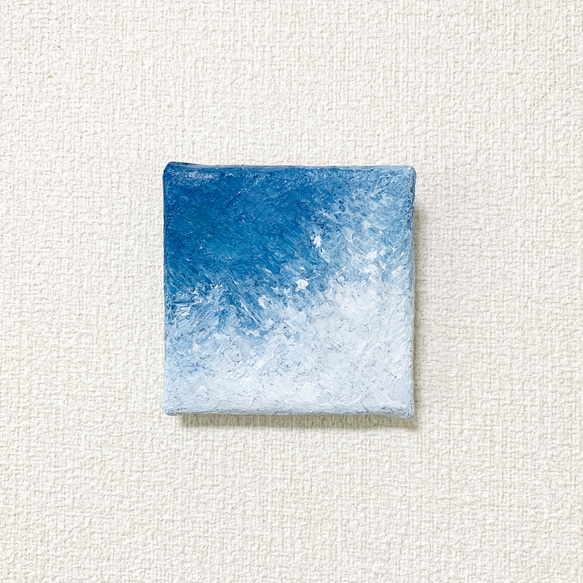 原画 油絵 さざ波 海のアート 抽象画 78×78mm グリーンブルー×ミルキー
