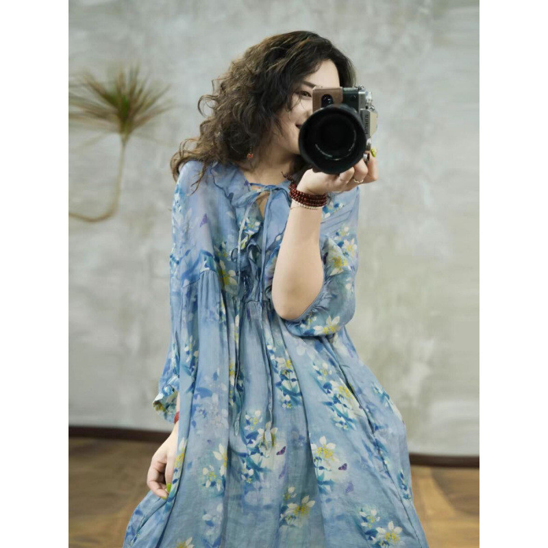 軽量アサのブラウスワンピース【返品・交換可】品質最優先25-141