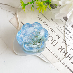 小花ねこ クリアグリーン 天然石 レジン 置物 オブジェ キーホルダー