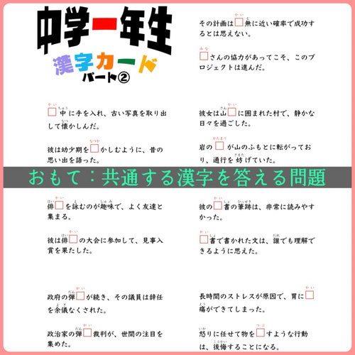 中学生で習う漢字カード フルパッケージ 暗記カード 中学校