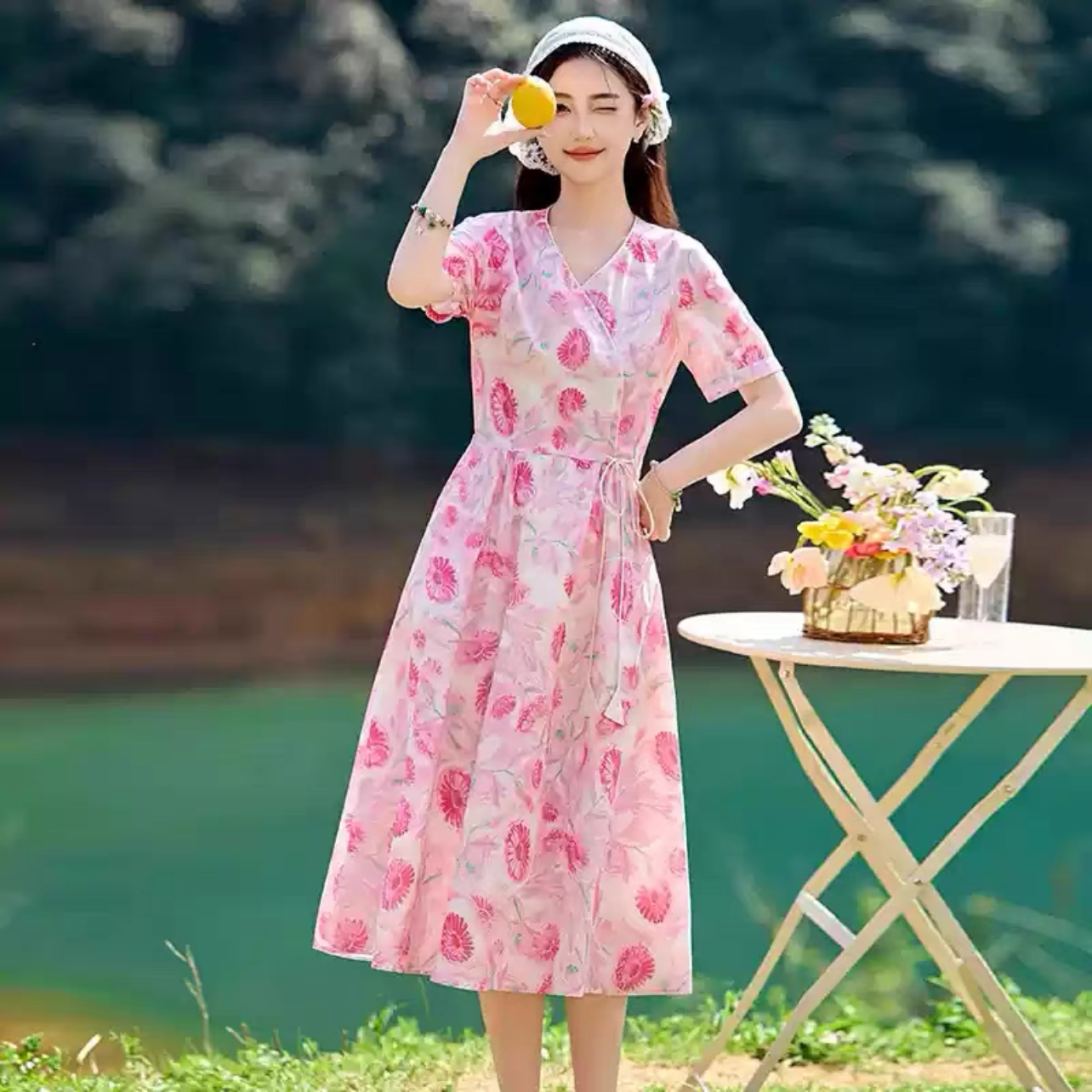 ロング丈スカート、夏ワンピース、コットンリネンワンピース、綿麻ワンピース