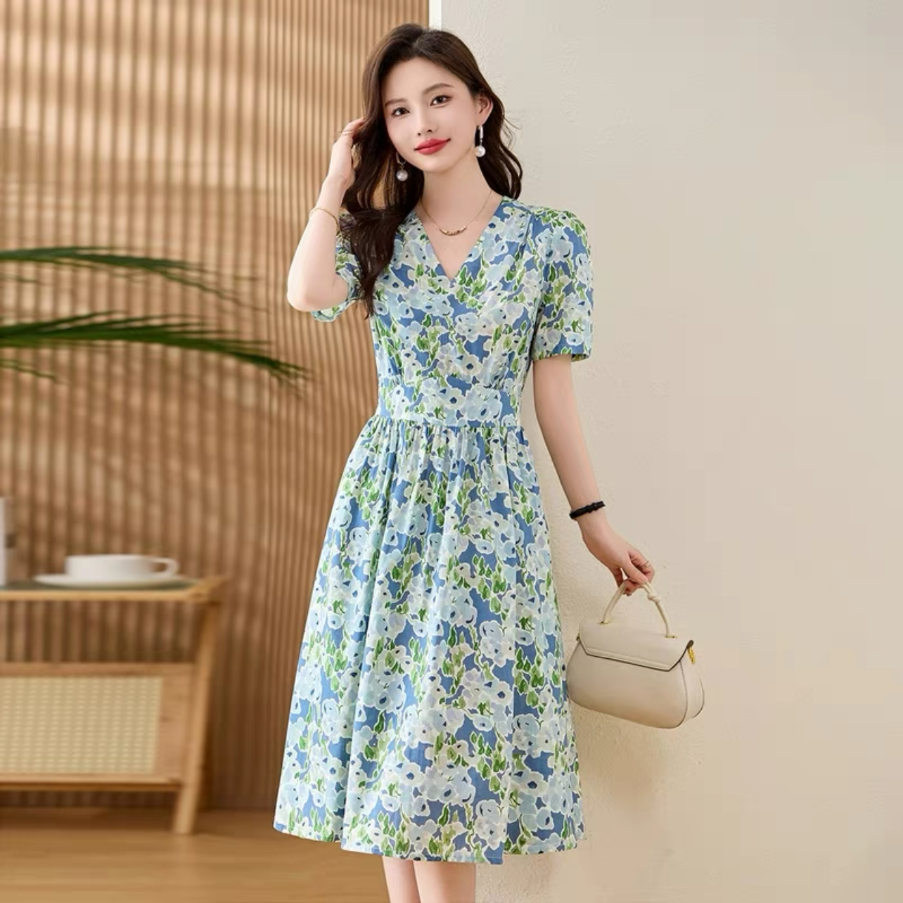 ロング丈スカート、夏ワンピース、コットンリネンワンピース、綿麻ワンピース