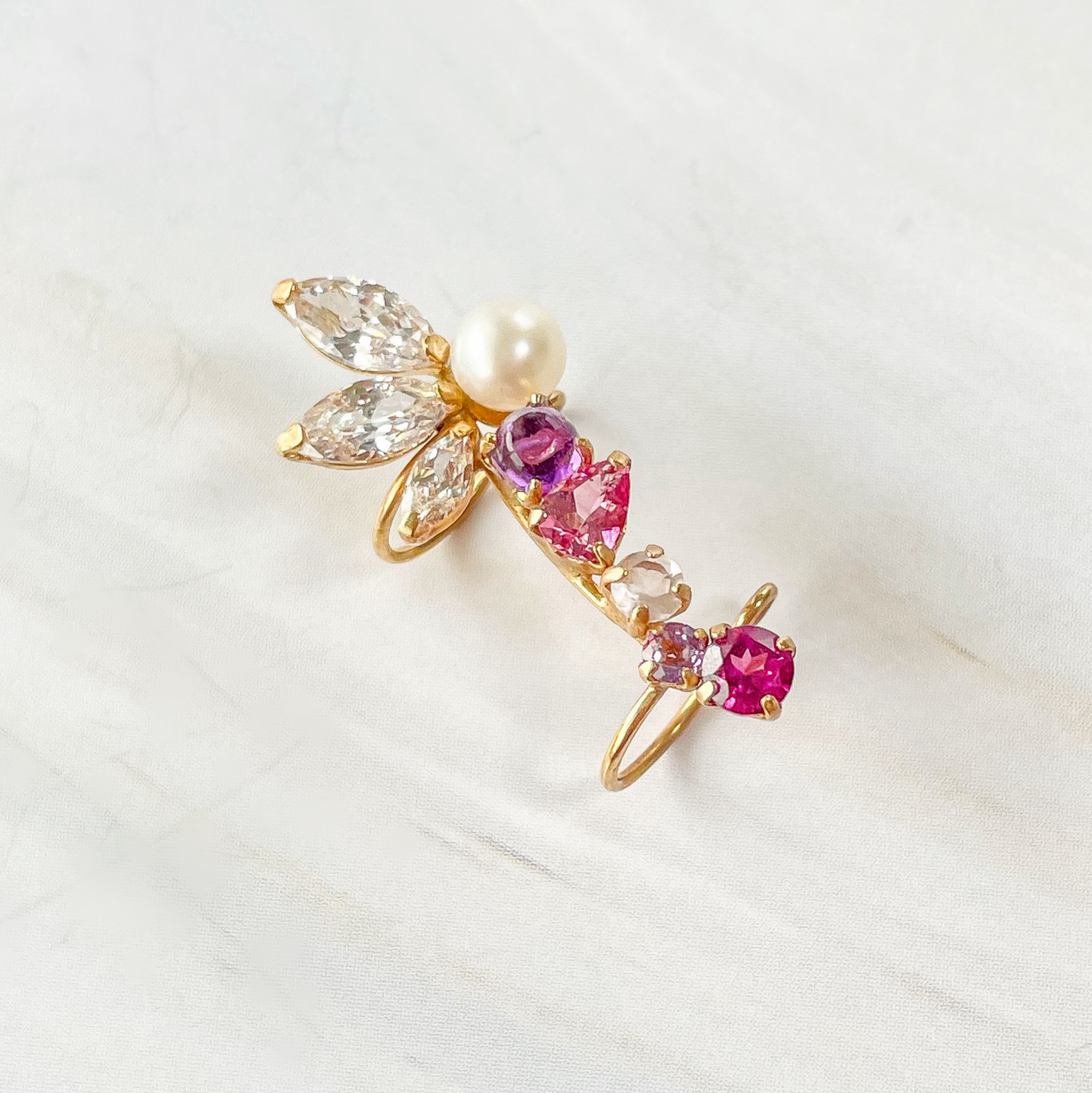 アミュレットシリーズ❁淡水パールと天然石のイヤーカフ❁左耳用