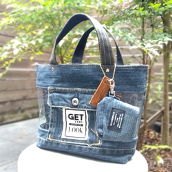 №741【DENIM✖️PVC CLEAR TOTE BAG❤️】両面可愛いデニムリメイク✨miniポーチ付き 15枚目の画像