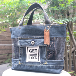 №741【DENIM✖️PVC CLEAR TOTE BAG❤️】両面可愛いデニムリメイク✨miniポーチ付き 4枚目の画像