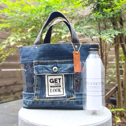 №741【DENIM✖️PVC CLEAR TOTE BAG❤️】両面可愛いデニムリメイク✨miniポーチ付き 9枚目の画像