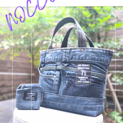 №741【DENIM✖️PVC CLEAR TOTE BAG❤️】両面可愛いデニムリメイク✨miniポーチ付き 3枚目の画像