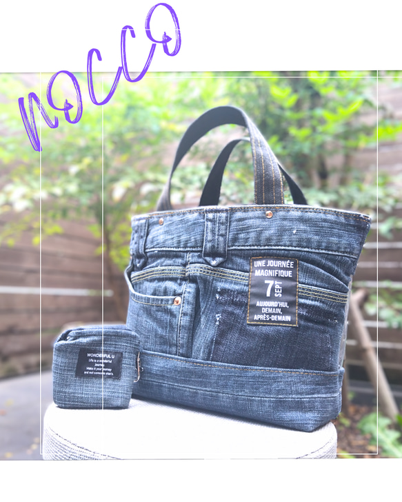 №741【DENIM✖️PVC CLEAR TOTE BAG❤️】両面可愛いデニムリメイク✨miniポーチ付き 3枚目の画像
