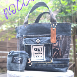 №741【DENIM✖️PVC CLEAR TOTE BAG❤️】両面可愛いデニムリメイク✨miniポーチ付き 16枚目の画像