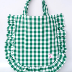 ギンガムチェック　サクランボ柄　フリル　お弁当袋　ハンドメイド ギンガムチェック サクランボ柄 フリル お弁当袋 ハンドメイド