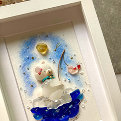 【限定品】 紫陽花と蝶 シーグラス／天然石／フレームアート／花／パープル 置物