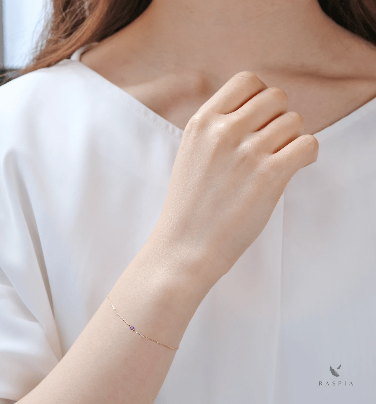 2月誕生石 K10 アメジストの一粒ブレスレット ~Petela~ (K18 変更可能)