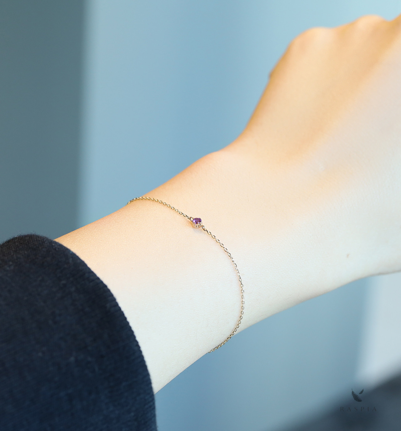 2月誕生石 K10 アメジストの一粒ブレスレット ~Petela~ (K18 変更可能)