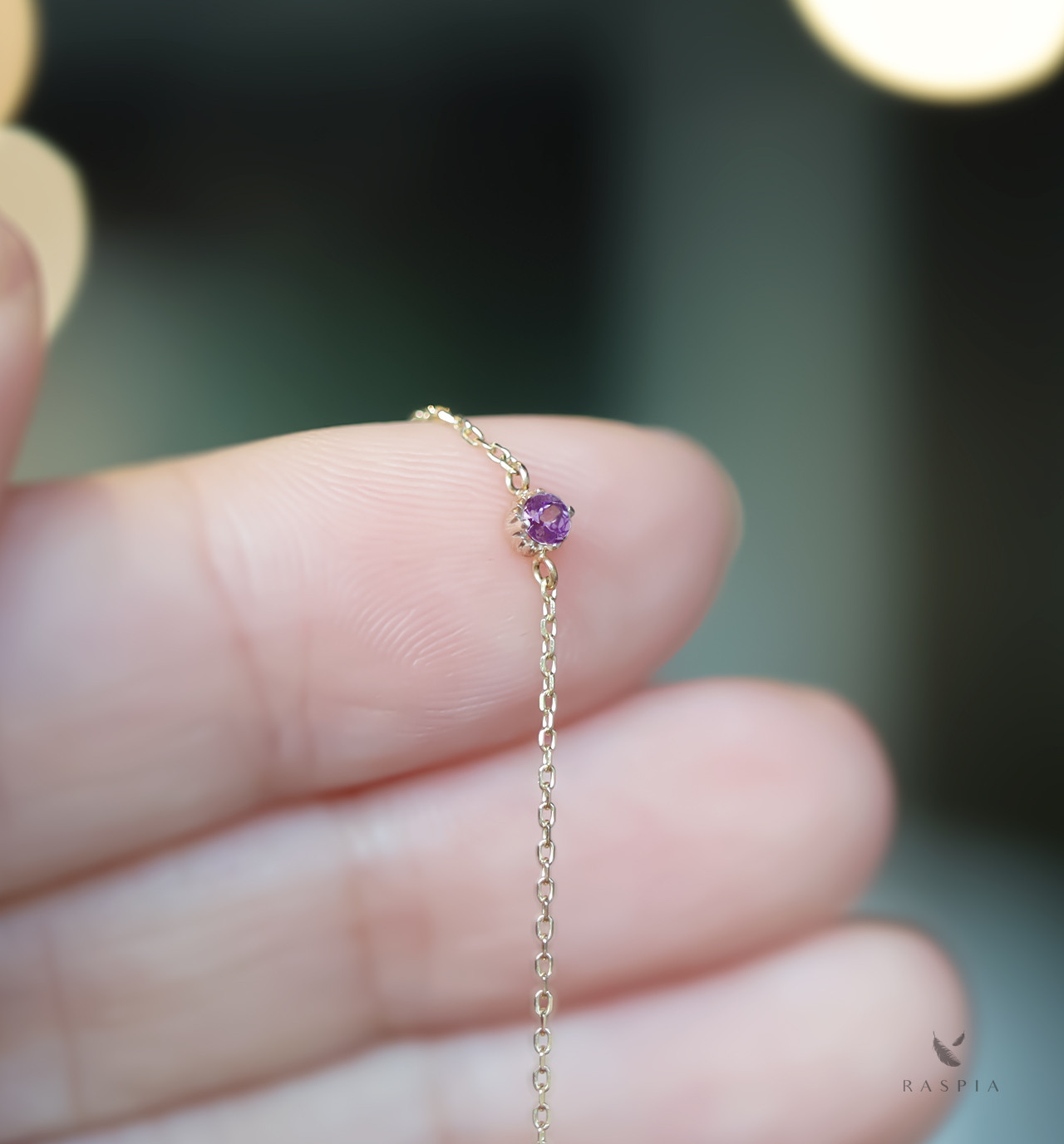 2月誕生石 K10 アメジストの一粒ブレスレット ~Petela~ (K18 変更可能)
