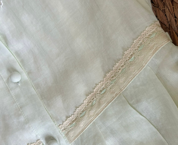 可憐な刺繡とレースのロングワンピース　ウエストレース付き【春夏秋】ミントグリーン 5枚目の画像