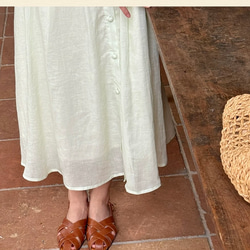 可憐な刺繡とレースのロングワンピース　ウエストレース付き【春夏秋】ミントグリーン 6枚目の画像