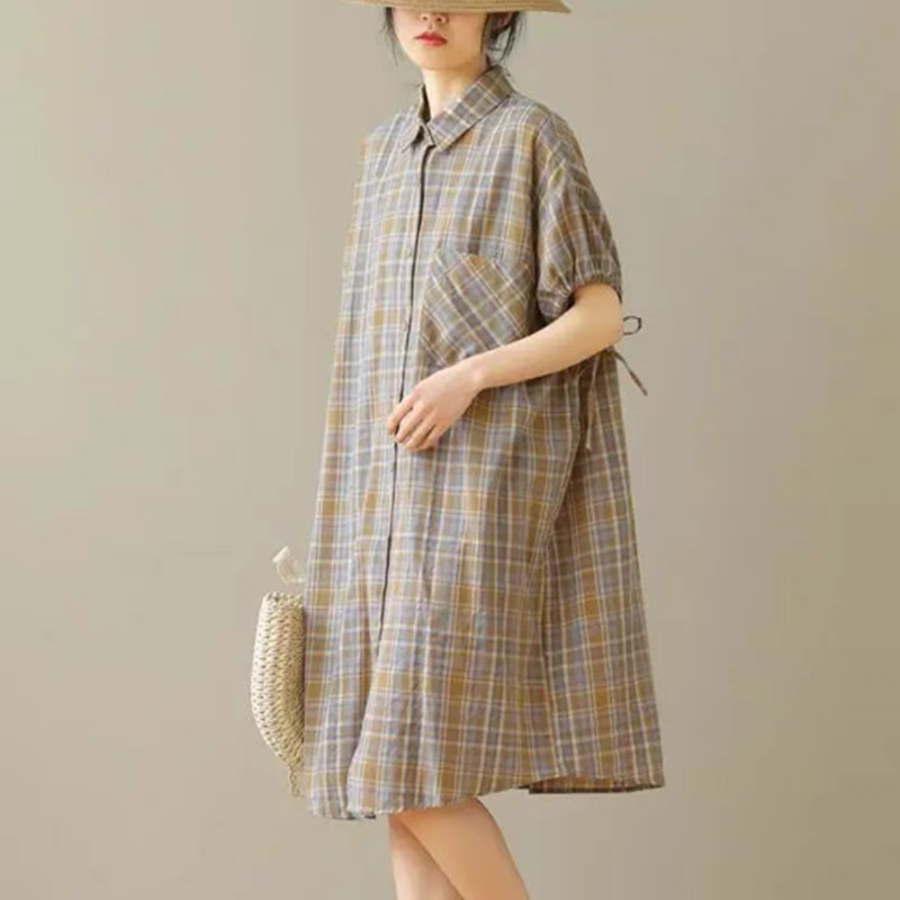 ロング丈スカート、夏ワンピース、コットンリネンワンピース、綿麻ワンピース