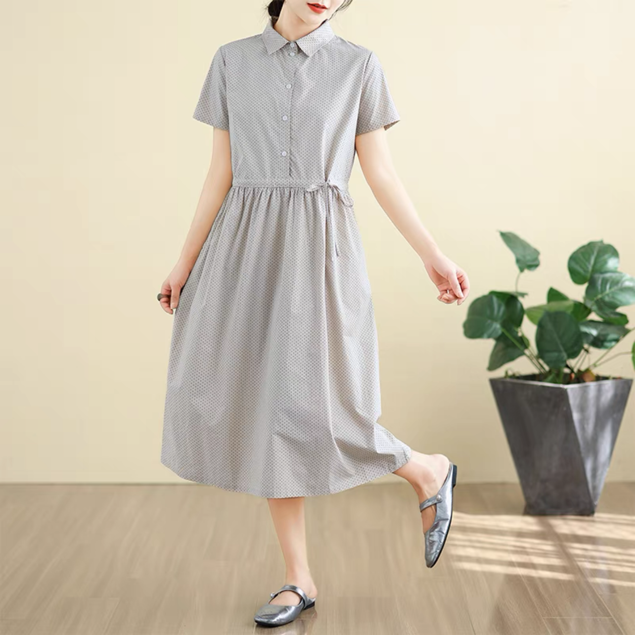 ロング丈スカート、夏ワンピース、コットンリネンワンピース、綿麻ワンピース