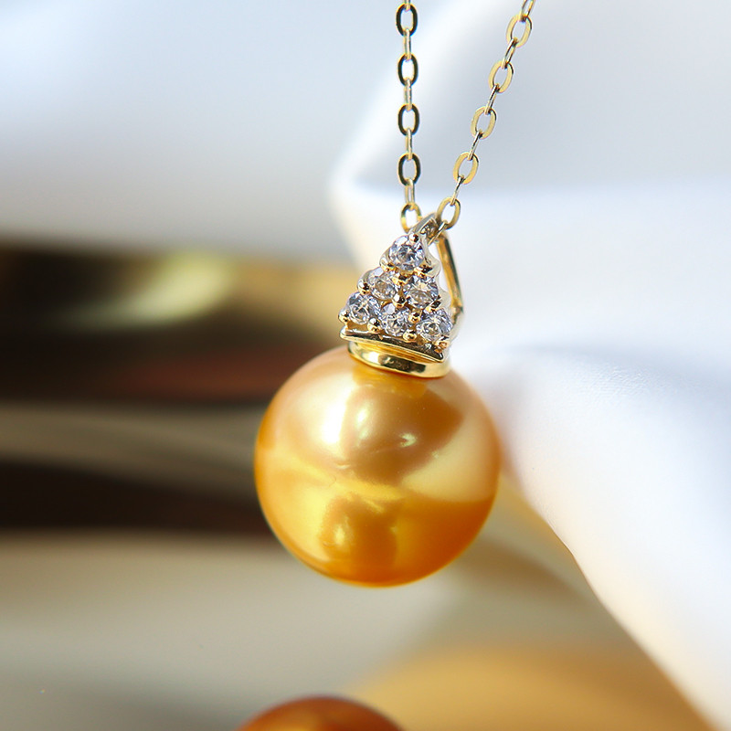 【La Corser】気品のある輸入天然10-13mm南洋真珠ペンダントネックレス 18Kゴールド象嵌ラウンドパール 強い光鎖骨