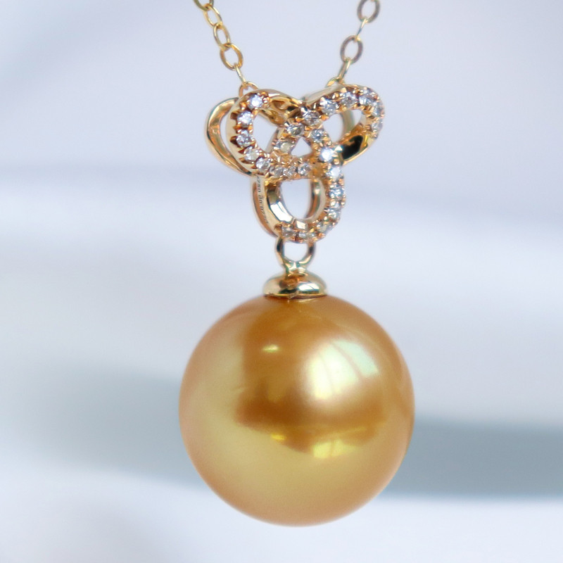 【La Corser】高貴な気質の輸入9-13mm南洋ゴールドビーズペンダントネックレス18Kゴールド象嵌天然海水パールラウンド
